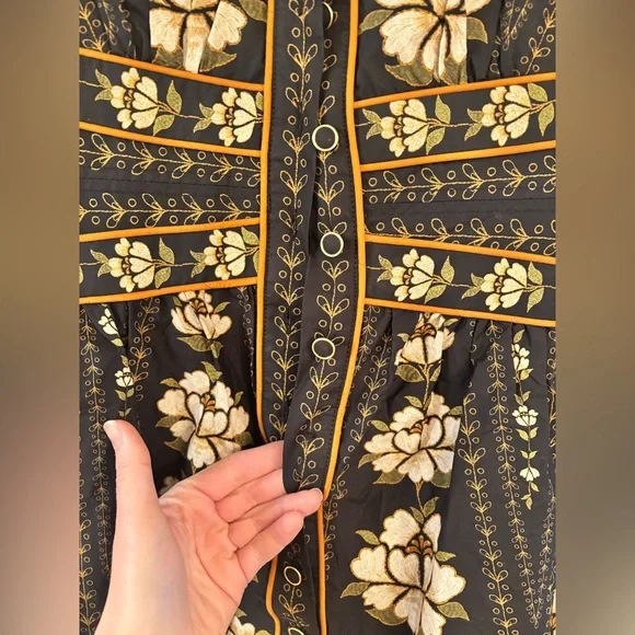 Farm Rio Black Bold Flowers Long Sleeve Organic Cotton Mini Dress - Picture 6 of 8